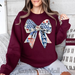 Red White Blue Ribbons Sweatshirt, Gift For American, Independence Day, 4th July Sweatshirt, USA Flag Sweatshirt, America Sweater, USA Shirt