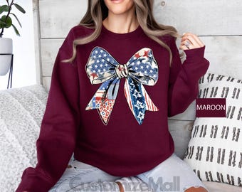 Red White Blue Ribbons Sweatshirt, Gift For American, Independence Day, 4th July Sweatshirt, USA Flag Sweatshirt, America Sweater, USA Shirt