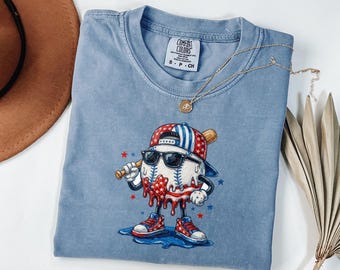 Comfort Colors® Baseball Ghost Shirt, Patriotic Baseball Tee, USA Baseball Shirt, Fourth of July Baseball Tee, Baseball Shirt