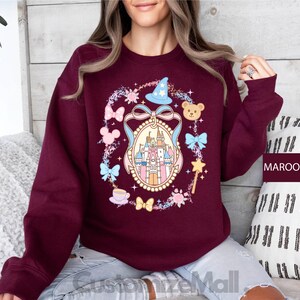 Magical Castle Coquette with Pink Bow Sweatshirt, Magic Kingdom Hoodie, Cartoon Pink Ribbon, Princess Sweatshirt, Disney Castle Sweatshirt