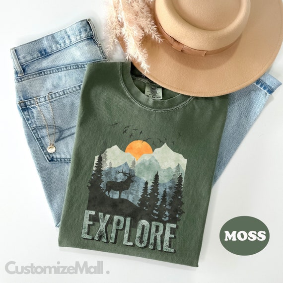 Explore Shirt, Comfort Color, Adventure Awaits, Cottagecore Clothing, Reindeer, Mountain Shirt, Outdoors Shirt, Nature Tee,Nature Lover Gift