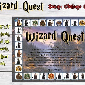 Pode incluir: Um tabuleiro de jogo Wizard Quest com um fundo de castelo, apresentando ilustrações de personagens e o título do jogo. Inclui instruções e cartas de missão. O tabuleiro mede 21,6 cm x 27,9 cm.