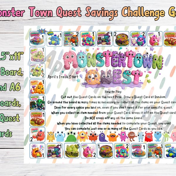 Monster Town Quest Savings Challenge Game