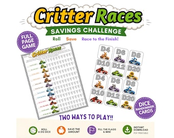 Critter Races Savings Challenge | D12 Dice Game, Cash Envelope (Digital Download)