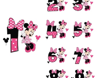 Mickey Minnie Numero Font Svg Bundle Elemento a strati, Clipart, File di taglio vettoriale Cricut digitale, Svg, Png, Compleanno Minnie svg, Numero Minnie