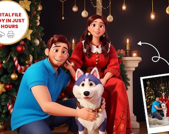 Custom Portrait Pixar, Pixar Style Portrait from Photo Christmas Gift Personalized Cartoon Become a Pixar Character Digital Custom Portrait