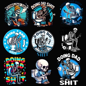 Doing Dad Shit png, grappig skelet toilet sublimatieontwerp, trendy vaderdag T-shirt mok retro png-ontwerp voor mannen, digitale download