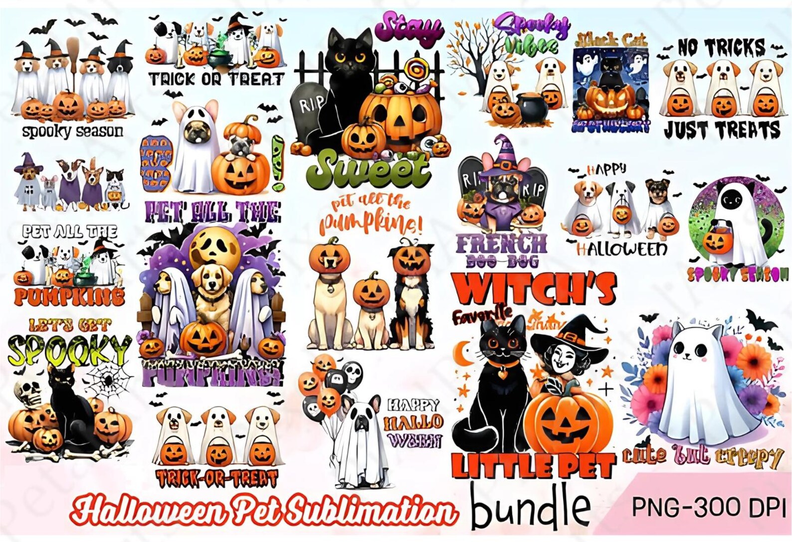Halloween Pet Sublimation Bundle, Retro Ghost Dog PNG, Halloween Ghost ...