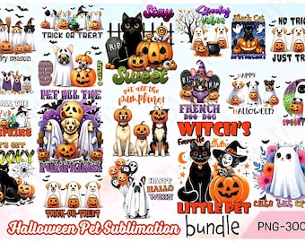 Halloween Haustier Sublimations-Bundle, Retro Geisterhund PNG, Halloween Geist Hund Png, Halloween Kürbis Hund Png, Hund Halloween Png, süßer Hund Png