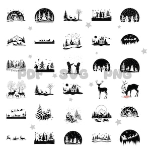 Kerst winters tafereel, winters tafereel SVG, magische kersttafereel, santa rendier SVG, kerst svg bundel, dennenboom SVG, winterbos