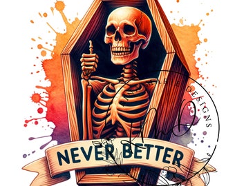 Nooit beter skelet PNG, grappig skelet sarcastische Mama sublimatie ontwerp, trendy schedel duimen omhoog T-shirt mok PNG, digitale download