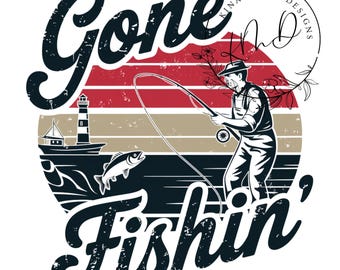 Retro Gone Fishin' PNG, Vintage Fish Fishing PNG, Fishing Sublimation Design, Fishing T Shirt Design DIGITAL Download Pod Dtf Design 70s