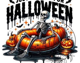 Just Waiting for Halloween PNG, Funny Halloween Png, Spooky Summer Halloween Sublimation Design, Cute Clipart, Skeleton DTF Shirt Design