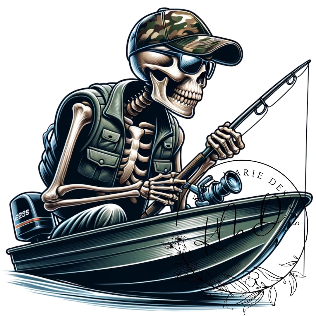 Skeleton Fishing Boat PNG, Bass Fishing PNG, Funny Sarcastic Fishing