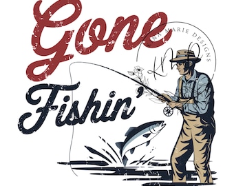 PNG retro "Gone Fishin'", PNG vintage "Pescando peces", Diseño de sublimación de pesca, Diseño de camiseta de pesca (Descarga digital, Archivo Pod, Diseño DTF)