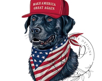 Make America Great Again - Descarga digital PNG de Black Labrador para camisetas, tazas y vasos, diseño MAGA, Donald Trump, JPG, PoD, DTF, DTG