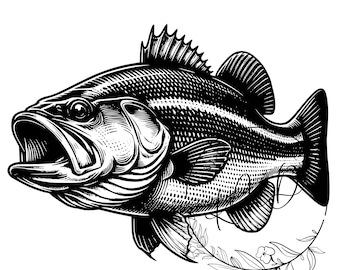 Largemouth Bass Drawing Svg, Bass Cricut SVG, Bass Digital Download, Bass Fishing, Fishing SVG, Fish SVG, Silhouette, Xtool, Laser Engraving