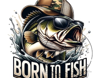 Bass Born To Fish PNG Colorido Pescado Pesca Divertido Sarcástico Verano Sublimación Instantánea Descargable DIGITAL Descargar POD Archivo Camiseta