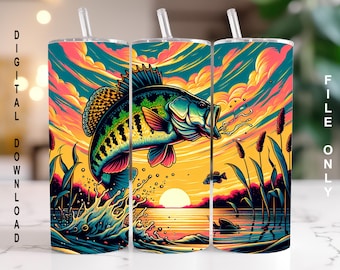 Crappie Fishing Tumbler Wrap, Crappie Sunset Sublimation PNG Digital Download, 20oz Skinny Straight Tumbler Wrap JPG Fishing Cup White Perch