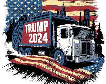 Camiseta, taza, vaso con descarga digital de Donald Trump, camión de basura, PNG, elección 2024, diseño MAGA, Donald Trump, JPG, PoD, Dtf, Dtg
