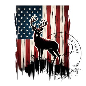 アメリカ国旗の鹿 PNG、素朴な愛国的な鹿のグラフィック、狩猟をテーマにしたタンブラー昇華、マグカップ用のアメリカ国旗デザイン、DIY クラフト ファイル T シャツ