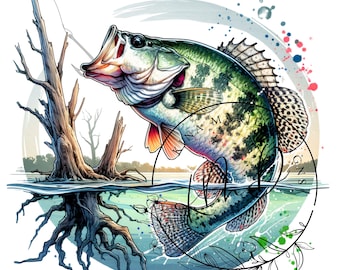 Hooked Jumping Crappie PNG, Fiske Digital Fil, Crappie Fiske Design, T-shirt Design, POD Design, Digital NEDLADDNING, Gone Fishing