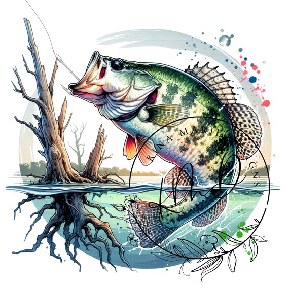 Hooked Jumping Crappie PNG, Fishing Digital File, Crappie Fishing Design, Tshirt Design, POD Design, Digital DOWNLOAD, Gone Fishing
