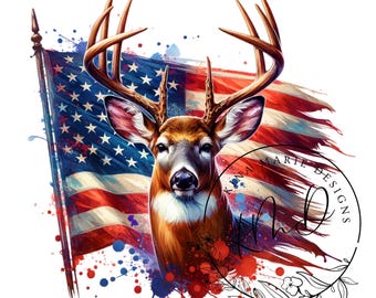 Bandeira americana Whitetail Deer Hunting PNG, Envoltório de sublimação de caça de veado, Camiseta de caça de veado Caneca de caça de veado Download instantâneo Arquivo de impressão