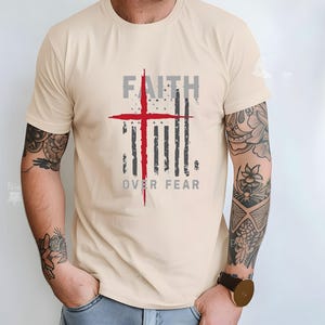 Diseño patriótico "La fe supera el miedo" (PNG, JPG), camiseta cristiana, descarga instantánea, diseño de cruz, PNG cristiano, diseños cristianos imagen 5