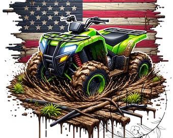 American Flag Green ATV Shirt PNG, Patriotic 4 Wheeler design, ATV Sublimation png, Offroad Sublimation png, 4-Wheeler png, Four Wheeler