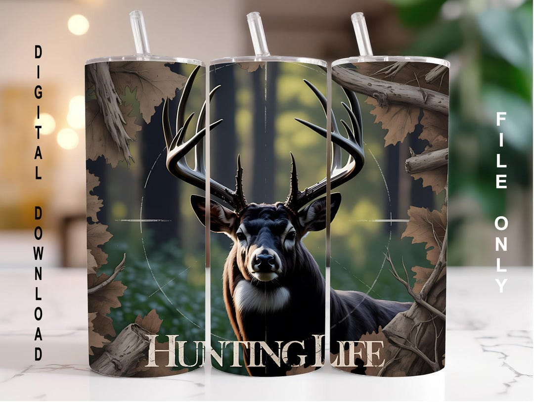 Hunting Life 20oz Skinny Tumbler Wrap | Deer Antler Sublimation Design ...