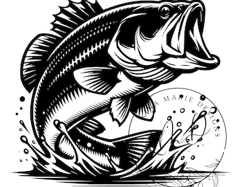 Dibujo de lubina Svg, lubina negra Cricut SVG, descarga digital de lubina, pesca de lubina, SVG de pesca, SVG de pez, silueta, diseño de pesca