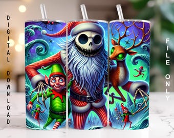 NBB Style Christmas Tumbler Wrap - 20 Unzen Skinny Sublimationsdesign PNG, Weihnachtsmann, Rentier, Elfen Alptraum