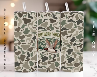 Old School Marsh Camo Southern Vibes Duck Tumbler Wrap, Hunting Scene Sublimation PNG Digital Download, 20oz Straight Tumbler Wrap JPG