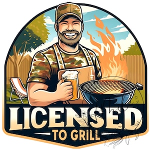 Lizenziert zum Grillen von lustigem Papa Grillen Design PNG & JPG Bunter Sommer Grillen Sublimation Digitaler Download für T-Shirts Schürzen Vatertagsgeschenk