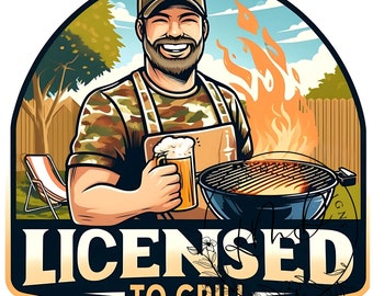 Licensierad att grilla rolig pappa BBQ-design PNG & JPG färgglad sommargrillning sublimering digital nedladdning för t-shirts förkläden fars dag-present