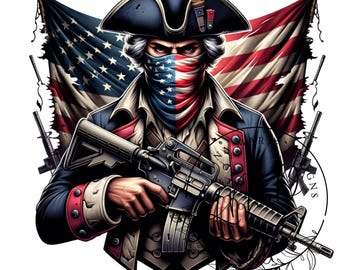 Soldado Patriótico Revolucionario PNG JPG / 2A Diseño Digital para Camisetas, Arte de la Bandera Estadounidense, Sublimación, Día de la Independencia