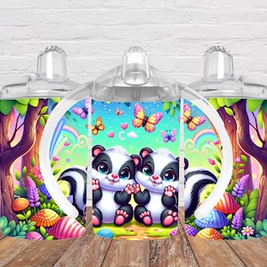Baby Skunks 12oz Kids Flip Top Sippy Cup Tumbler Wrap, 12oz Straight Tumbler Sublimation PNG, Childrens Boys Tumbler Wrap Download