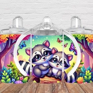 Baby Racoons 12oz Kids Flip Top Sippy Cup Tumbler Wrap, 12oz Straight Tumbler Sublimation PNG, Childrens Boys Tumbler Wrap Download