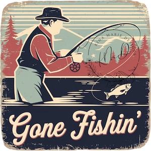 Vintage Gone Fishin&#39; PNG, Retro Fish Fishing PNG, Fishing Sublimation Design, Fishing T Shirt Design DIGITAL Download Pod File Dtf Design