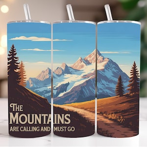 The Mountains Are Calling 20oz Skinny Tumbler Wrap | Hiking Sublimation Design | Digital Download PNG JPG | Outdoor Nature Cup Wrap