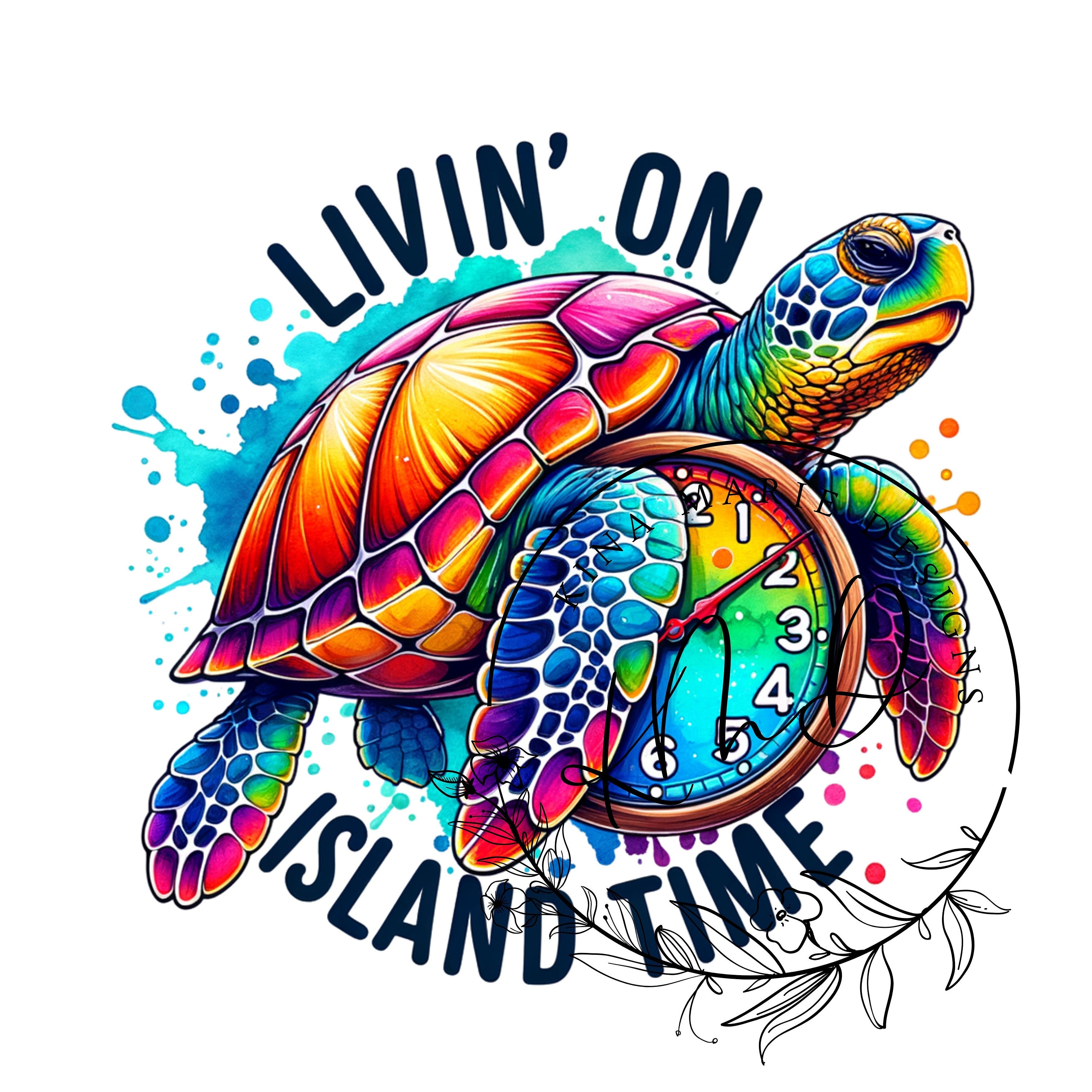 Livin on Island Time Psychedelic Sea Turtle PNG JPG Digital