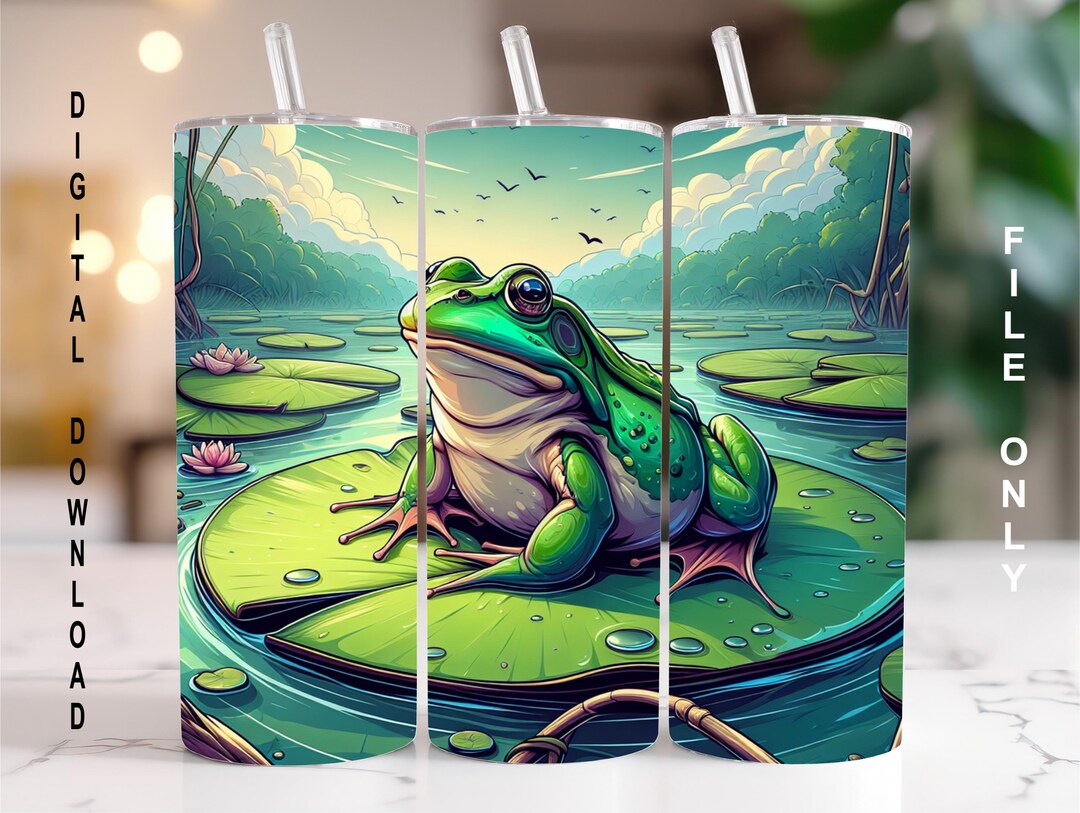 Bull Frog Lily Pad Tumbler Design Wrap , Frog Sublimation PNG Digital ...