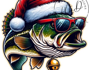 Christmas Bass PNG JPG | Funny Santa Fish Design | Holiday Fishing Art | Bass Fisherman Christmas Sublimation Printable
