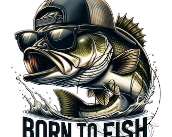 Bass Born To Fish PNG Pez colorido Pesca Divertido Sarcástico Verano Sublimación Descarga instantánea Descarga DIGITAL Archivo POD Camiseta