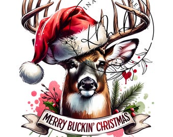 Merry Buckin Christmas Buck Deer PNG, Deer Hunting Sublimation Wrap, Deer Hunt TShirt  Deer Hunting Mug Design Instant Download Print File