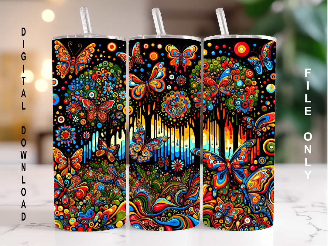 Neon Butterfly Black Forest 20 Oz Skinny Tumbler Sublimation Design ...
