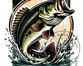 Rustic Bass PNG Bass Fishing PNG Colorful Fish Fishing Logo Spring Sublimation Instant DIGITAL Download pod File T Shirt dtf
