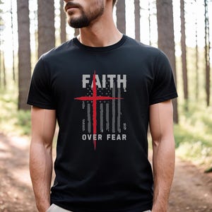 Diseño patriótico "La fe supera el miedo" (PNG, JPG), camiseta cristiana, descarga instantánea, diseño de cruz, PNG cristiano, diseños cristianos imagen 3