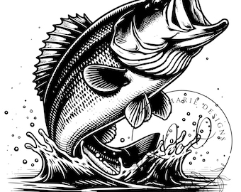 Dibujo de lubina negra en SVG, lubina Cricut SVG, descarga digital de lubina, pesca de lubina, SVG de pesca, SVG de pez, silueta, diseño de pesca